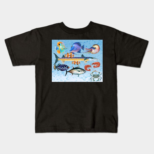 A School of Fish with Bubbles Kids T-Shirt by TrevorIrvin